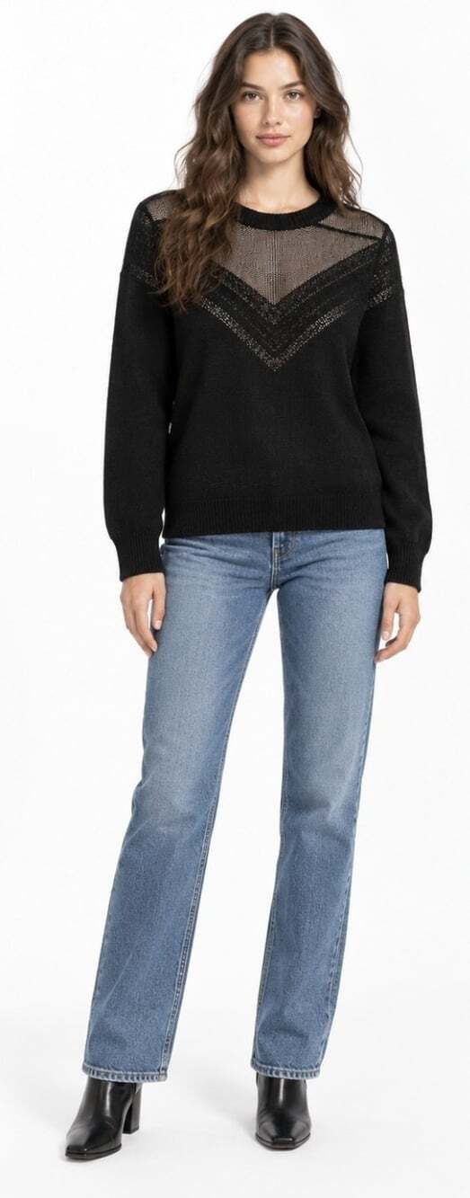 Rag & Bone Women's Blaze Crewneck Sweater Metallic Mesh Mohair Alpaca Large T100